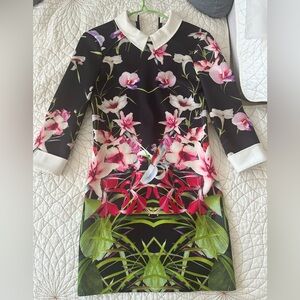 Ted Baker London Jalita Print Floral Print Dress Black Multi – Size 2, Like New